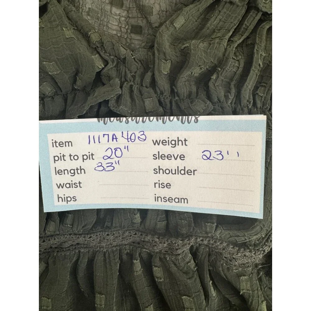 2/$30 ZARA Olive Green Small Sheer Textured Long Sleeve Dress - Picture 12 of 15